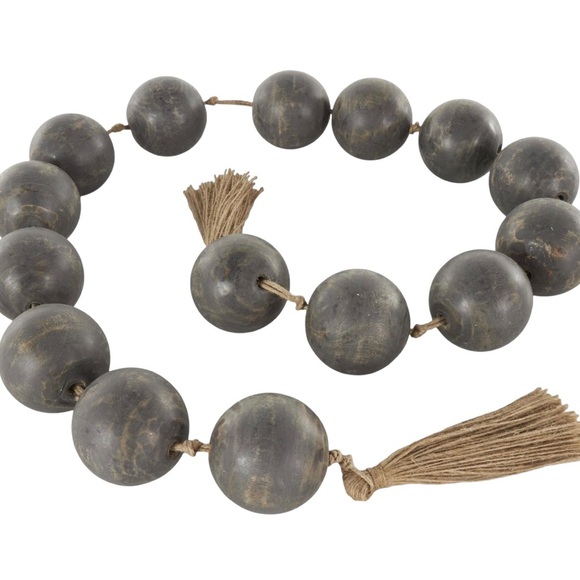 DecMode Handmade Round Large Bead Black Mango Wood Garland Jute Tassel 63” - Picture 6 of 6